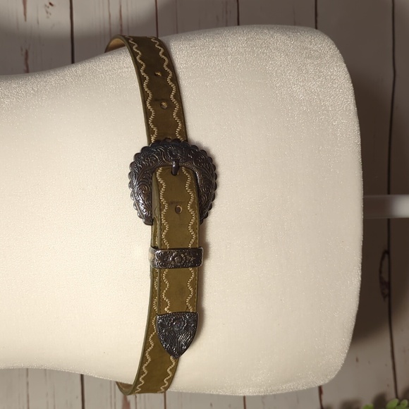Vintage Talbots Army Green Belt Leather Made in USA Southwestern Boho Medium‎ main image 16